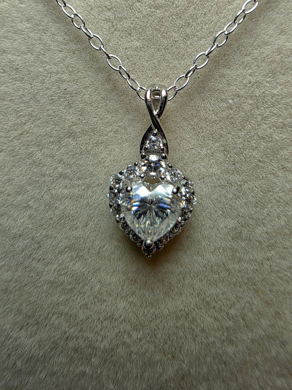 Moissanite Heart Halo Necklace 0.69CTW w/16" Rolo Chain 925 Sterling Silver